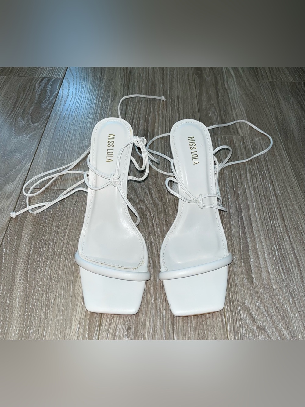 Miss Lola White Lace-Up Square Toe Strappy Heels